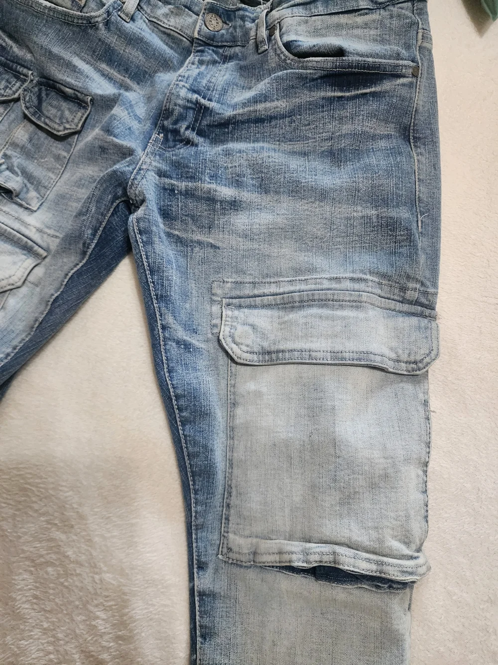 Jordan Craig Tactical Cargo Denim Jeans Slim Taper 34/34 Light Blue Wash